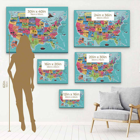 Blue US map Wall Art Canvas 8546