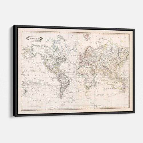 Beige Vintage map Wall Art Canvas 7442