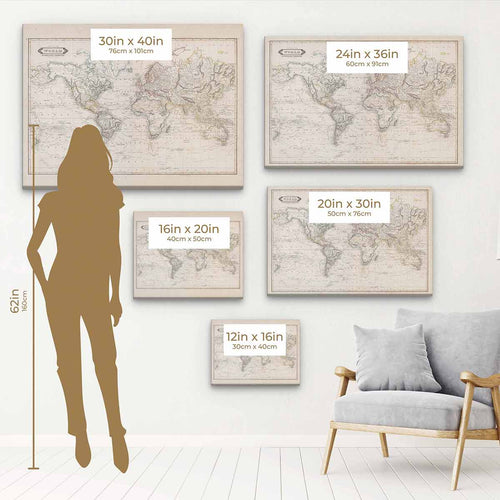 Beige Vintage map Wall Art Canvas 7442