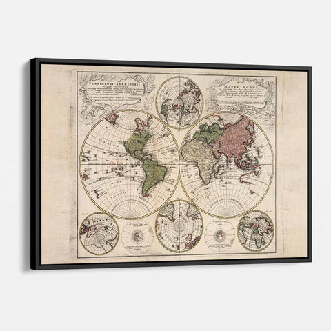 Beige Vintage world map Wall Art Canvas 3450