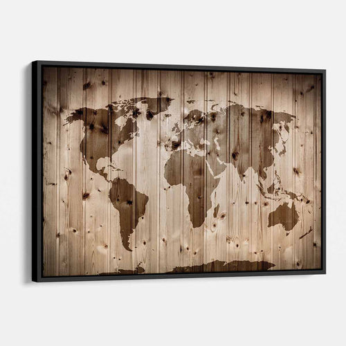 Brown World map Wall Art Canvas 2536