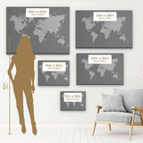 Grey World map Wall Art Canvas 8641