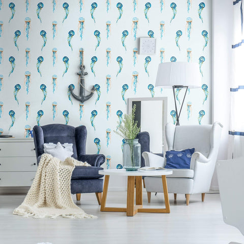 Blue and Orange Nautical Peel and Stick Removable Wallpaper