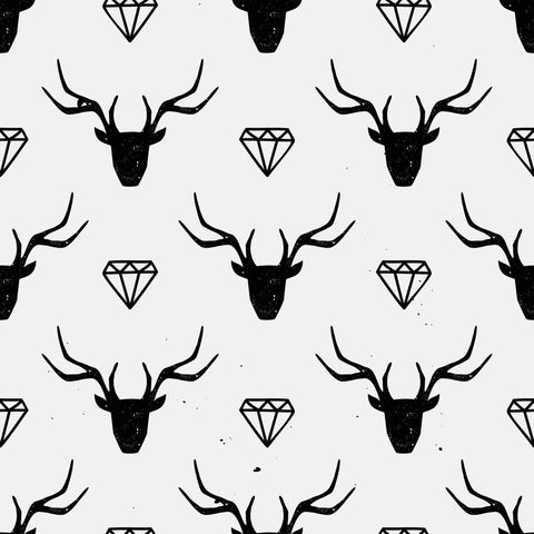 Black and White Deer Animal Peel and Stick Removable Wallpaper