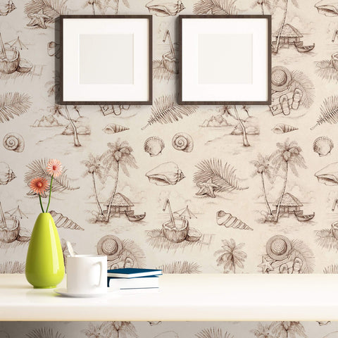 Beige Tropical Nautical Peel and Stick Removable Wallpaper