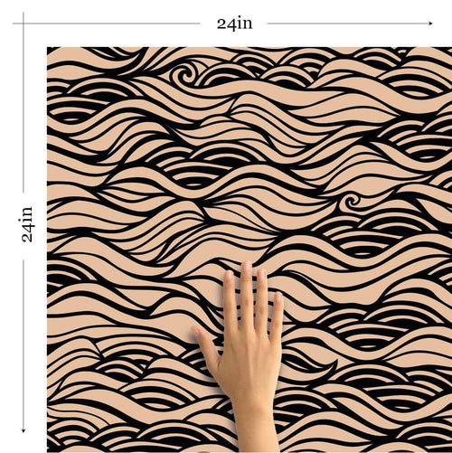 Black and Beige Lines Nautical Peel and Stick Removable Wallpaper