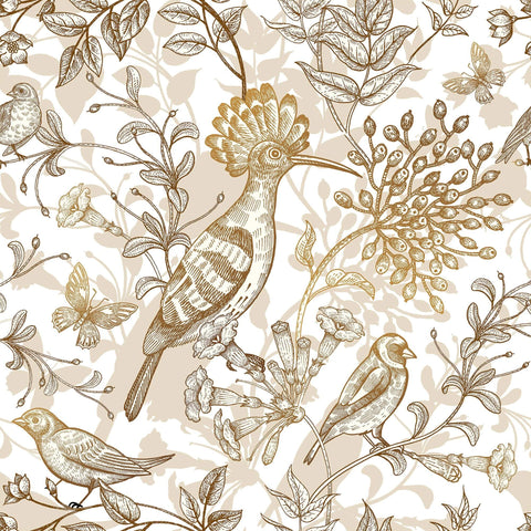 Tan Floral Animal Removable Wallpaper 2574| Walls By Me