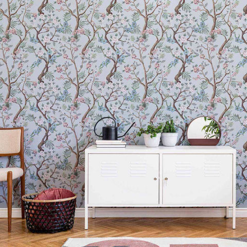 A lovely Oriental ensemble of boughs, blossoms and birds, this charming chinoiserie