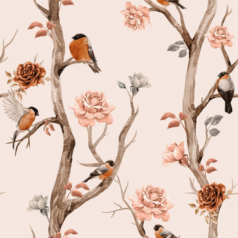 Rose Floral Animal Peel and Stick Removable Wallpaper