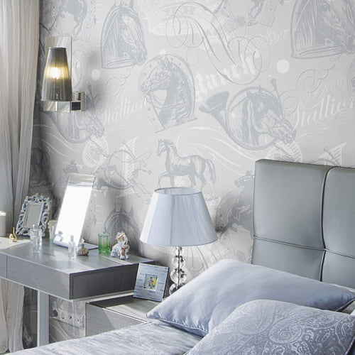 Silver Vintage Animal Peel and Stick Removable Wallpaper