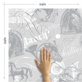 Silver Vintage Animal Peel and Stick Removable Wallpaper