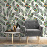 White and Turquoise Bird Animal Removable Wallpaper 2797| Walls By Me