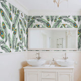 White and Turquoise Bird Animal Removable Wallpaper 2797| Walls By Me