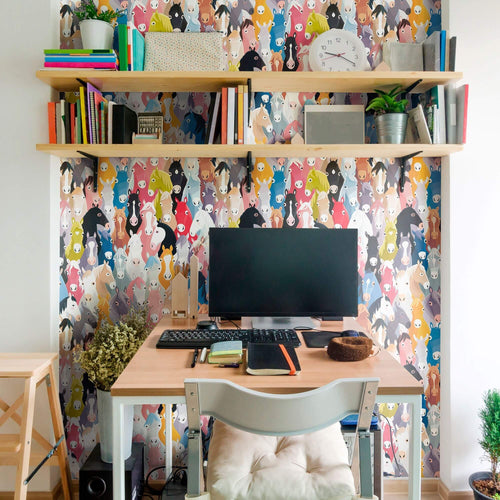 White Horse Animal Peel and Stick Removable Wallpaper