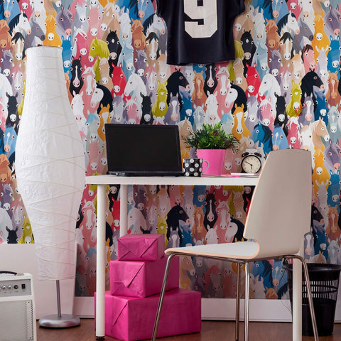 White Horse Animal Peel and Stick Removable Wallpaper
