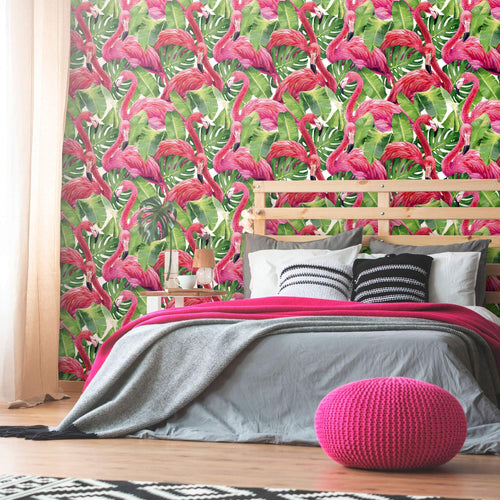 Green and Fuchsia Bird Animal Removable Wallpaper 3044| Walls By Me