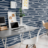 Blue and White Line Nautical Peel and Stick Removable Wallpaper