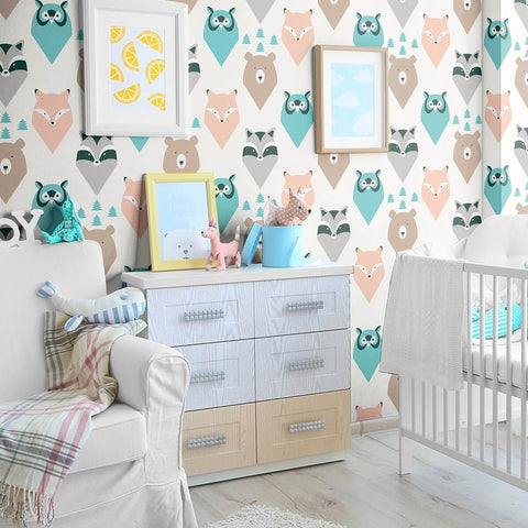 Brown and Cream Forest Baby Peel and Stick Removable Wallpaper