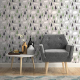 Green and Grey Forest Baby Peel and Stick Removable Wallpaper