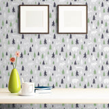 Green and Grey Forest Baby Peel and Stick Removable Wallpaper