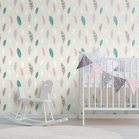 Cream and Teal Animals Baby Peel and Stick Removable Wallpaper