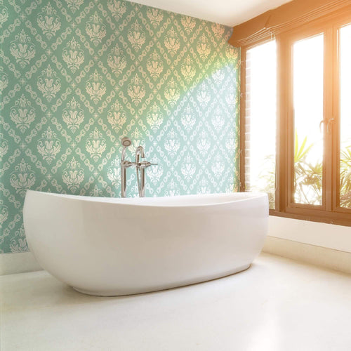 Duck Egg Blue Damask Basic Peel and Stick Removable Wallpaper