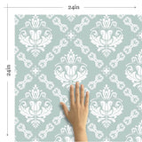 Duck Egg Blue Damask Basic Peel and Stick Removable Wallpaper