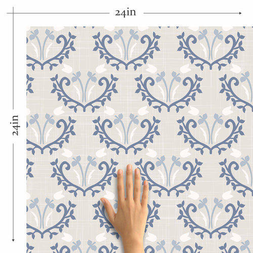 Blue Floral Peel and Stick Removable Wallpaper
