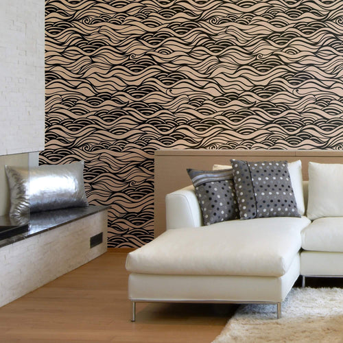Black and Beige Lines Nautical Peel and Stick Removable Wallpaper