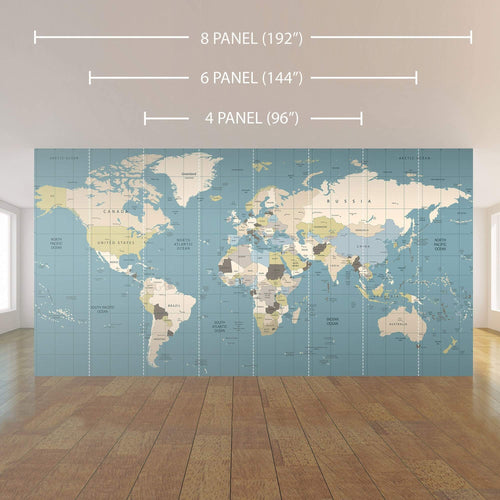 Blue World Map Peel and Stick Removable Wall Mural 4432