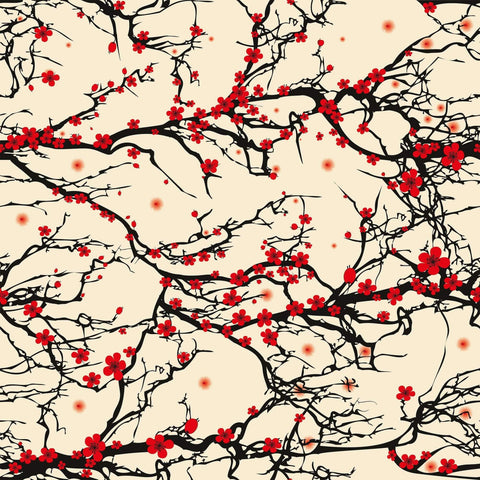 Black and Red Japanese Floral Peel and Stick Removable Wallpaper