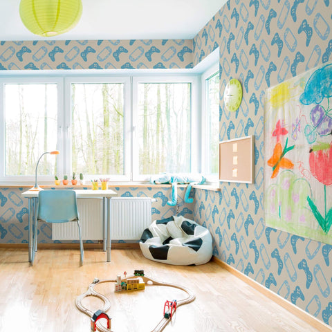 Blue Gaming Children Peel and Stick Removable Wallpaper