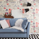 Blue and Red Travel Themed Peel and Stick Removable Wallpaper