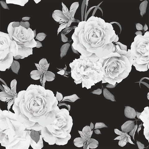 Black and White Floral Peel and Stick Removable Wallpaper