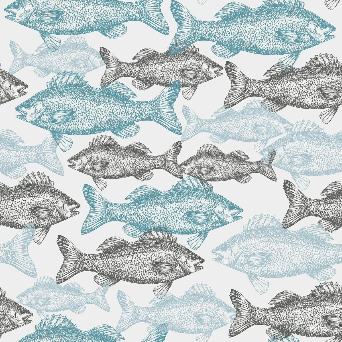 Blue Fish Nautical Peel and Stick Removable Wallpaper 0378 - Sample 11in x 24in (28x61cm)