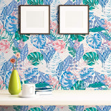 Blue and Pink Floral Floral Peel and Stick Removable Wallpaper