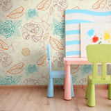 Blue and Beige Textured Floral Peel and Stick Removable Wallpaper