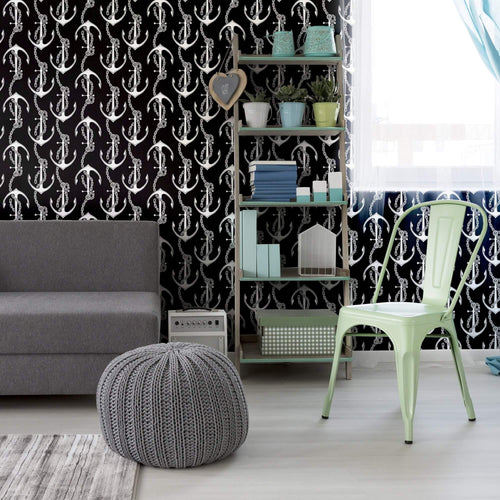 Black Illustration Nautical Peel and Stick Removable Wallpaper