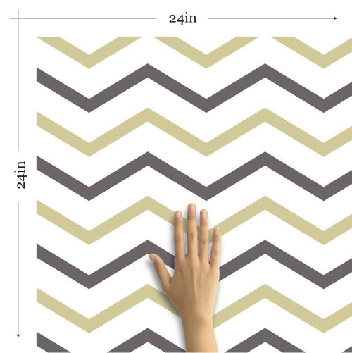 Beige and Charcoal Chevron Peel and Stick Removable Wallpaper