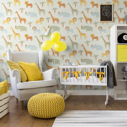 Beige and Brown Animals Baby Peel and Stick Removable Wallpaper