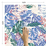 Blue and Pink Floral Floral Peel and Stick Removable Wallpaper