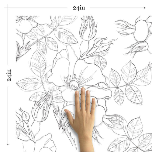 Charcoal and White Floral Floral Removable Wallpaper 2198| Walls By Me