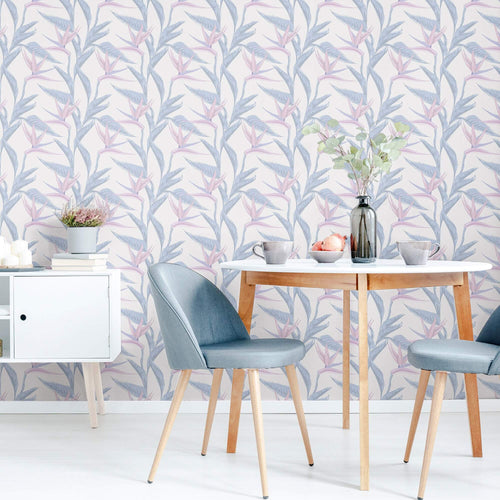 Pink and Blue Floral Peel and Stick Removable Wallpaper