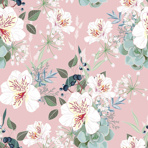 Pink Flowers Peel and Stick Removable Wallpaper