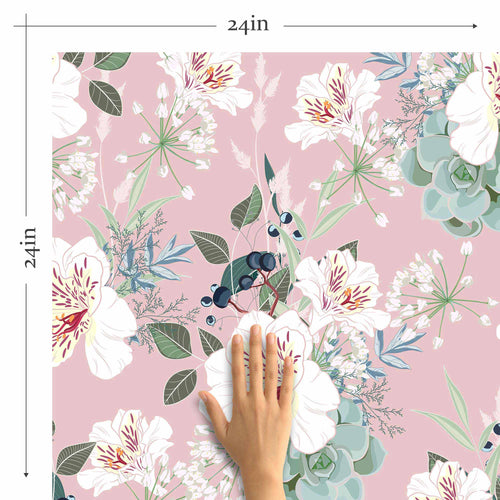 Pink Flowers Peel and Stick Removable Wallpaper