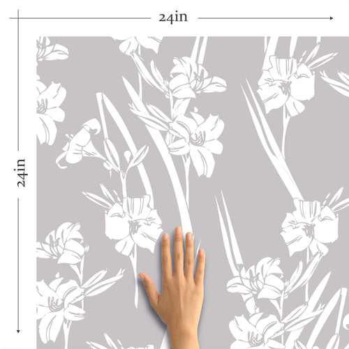 Scattering artistic all-white flowers all over a gray background removable wallpaper
