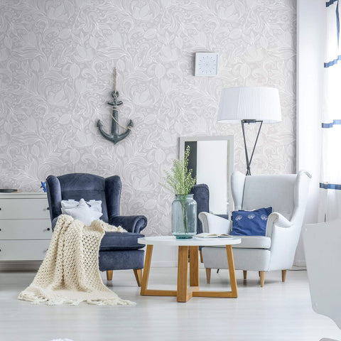 Gray Botanical Floral Peel and Stick Removable Wallpaper
