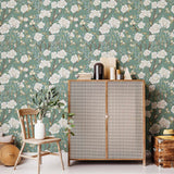 Green Flowers Peel and Stick Removable Wallpaper
