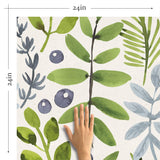 Green and purple Botanical Floral Peel and Stick Removable Wallpaper