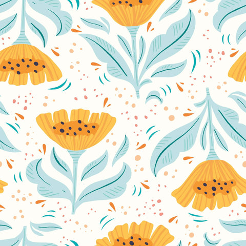 Yellow Botanical Floral Peel and Stick Removable Wallpaper